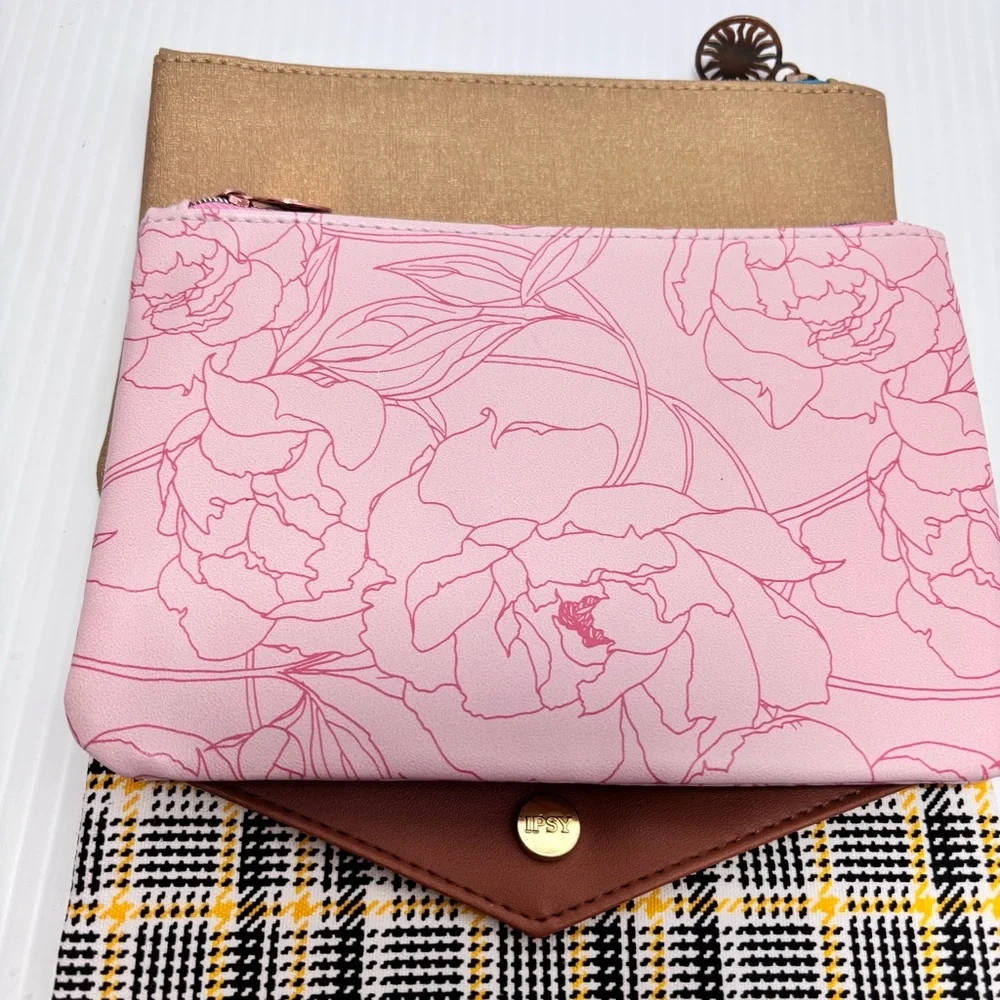 IPSY‎ Set of 3 Pouches/Make up/Cosmetic Bags Gold, Pink, Brown